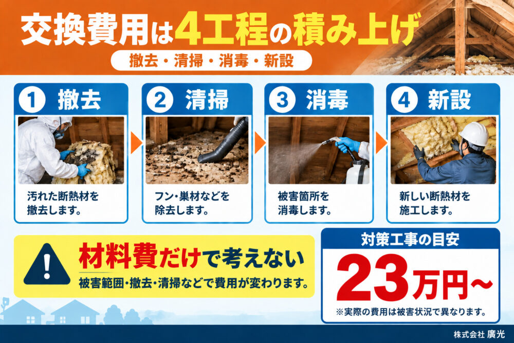 断熱材が動物に荒らされたときの交換費用の目安と結論