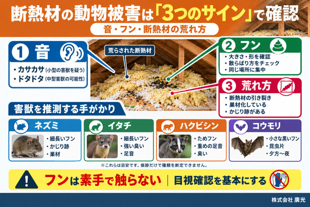 断熱材の動物被害を見分ける方法