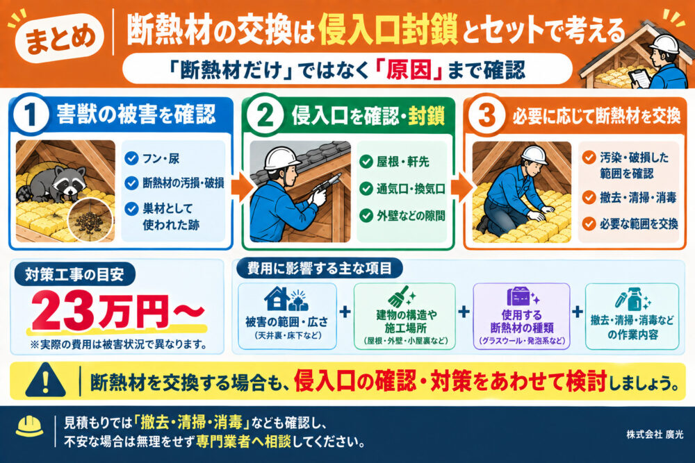 まとめ｜断熱材の交換は侵入口封鎖とセットで考える