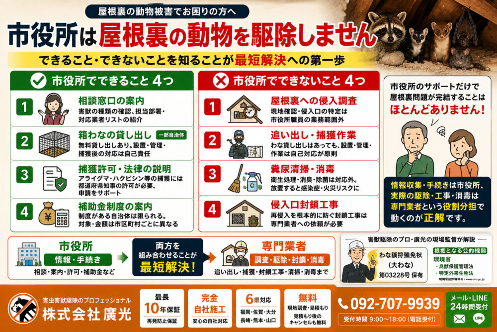 市役所は屋根裏の動物を駆除してくれるのか?【できること・できないこと一覧】