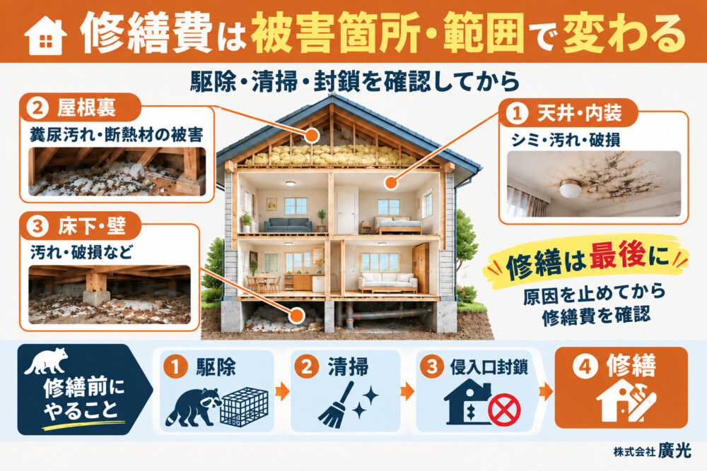 動物被害による家の修繕費用は何で決まる？箇所別の内訳と抑える順番