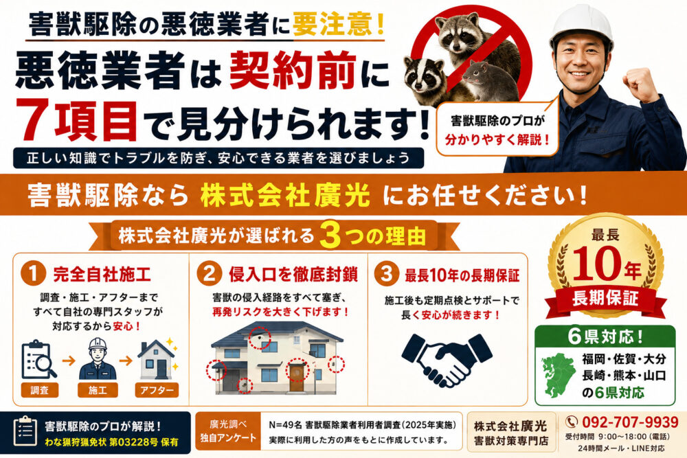 【納品済pinechan8/3-8/3】害獣駆除の悪徳業者の見分け方7選｜高額請求されたときの相談先も解説