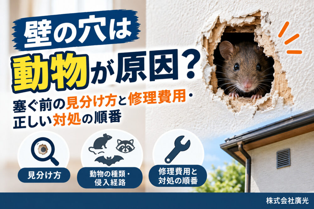 壁の穴は動物が原因？塞ぐ前の見分け方と修理費用・正しい対処の順番