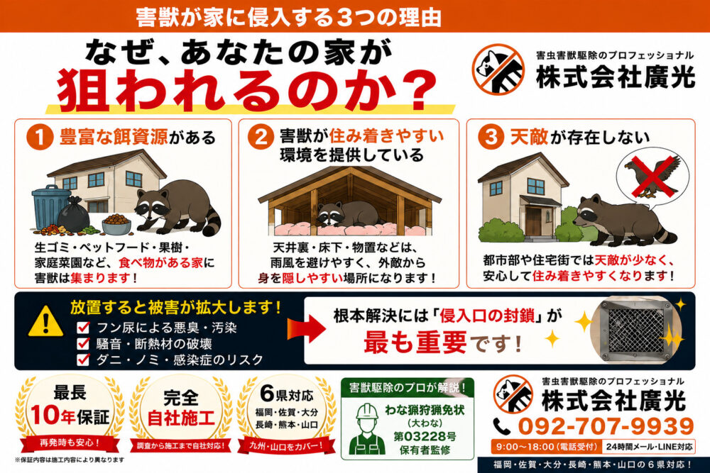 害獣が家に侵入する3つの理由｜なぜあなたの家が狙われるのか