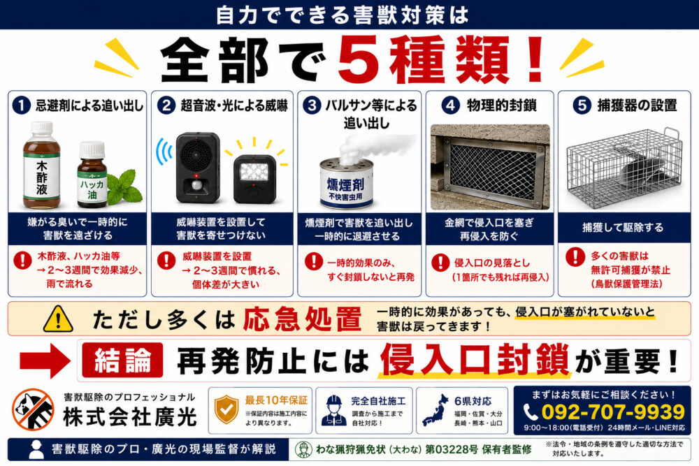 自力でできる害獣対策5つの方法｜それぞれの効果と限界を解説