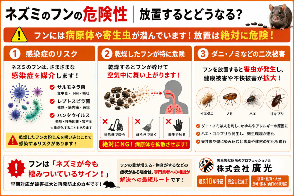 ネズミのフンの危険性｜放置するとどうなる？
