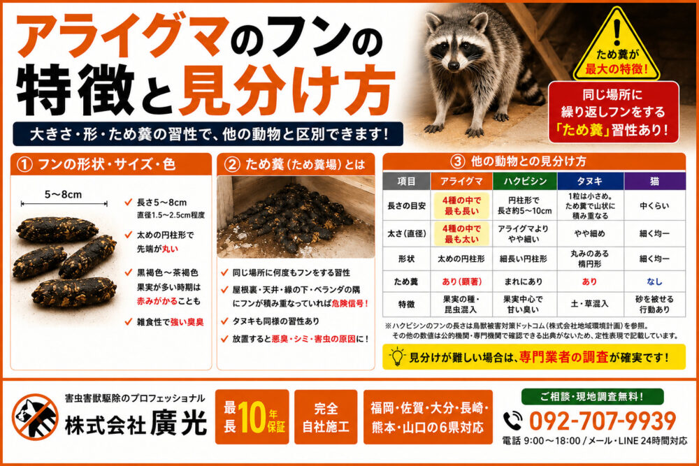 アライグマのフンの特徴と見分け方