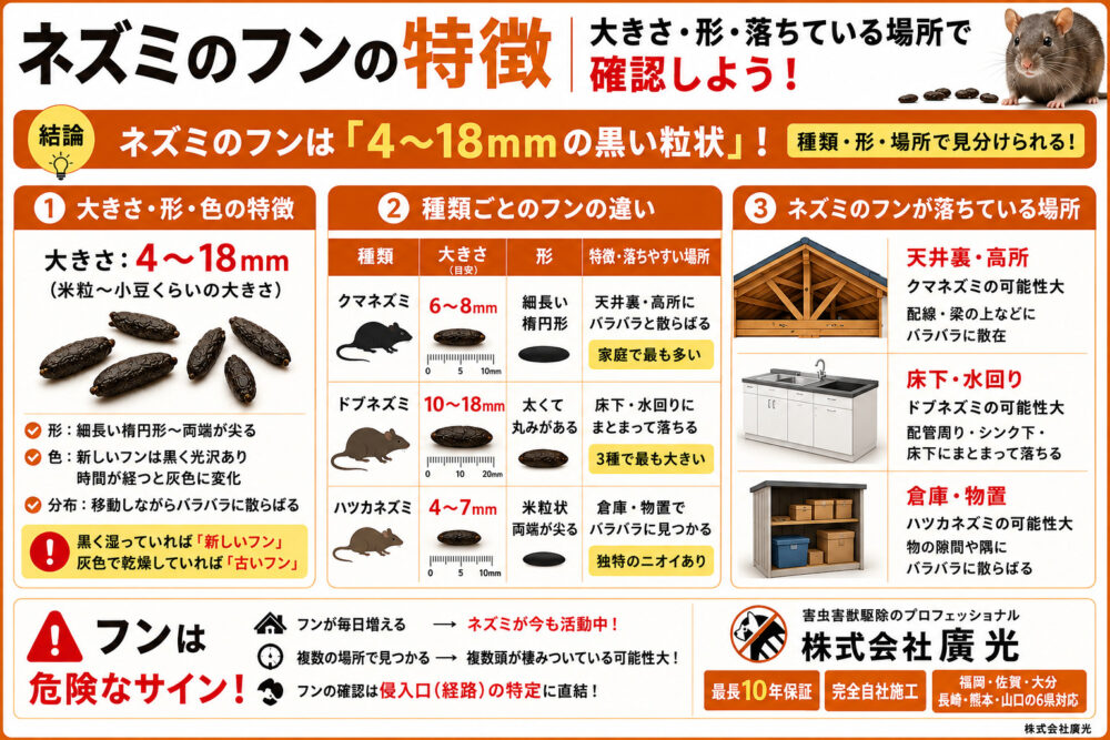 ネズミのフンの特徴｜大きさ・形・落ちている場所で確認しよう