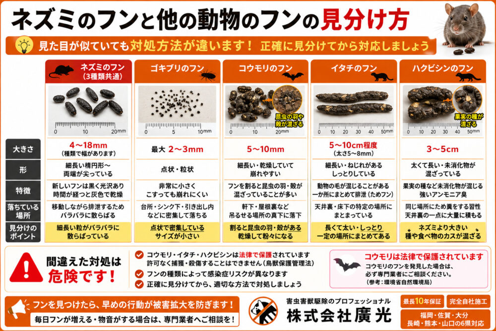 ネズミのフンと他の動物のフンの見分け方
