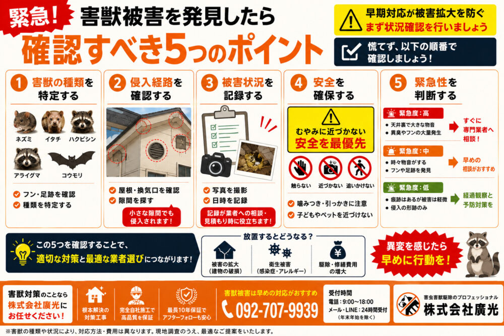 害獣被害を発見したら確認すべき5つのポイント