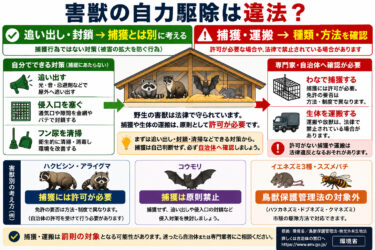 害獣を自分で駆除すると違法？罰則と許可が必要な行為を害獣別に解説