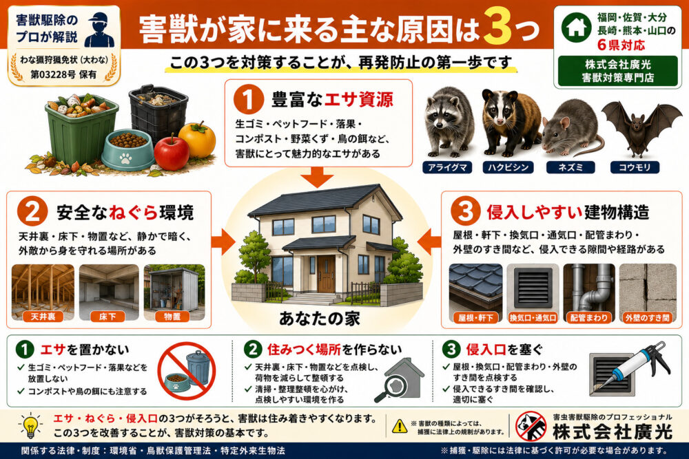 害獣被害が発生する3つの原因|なぜ家に害獣が来るのか