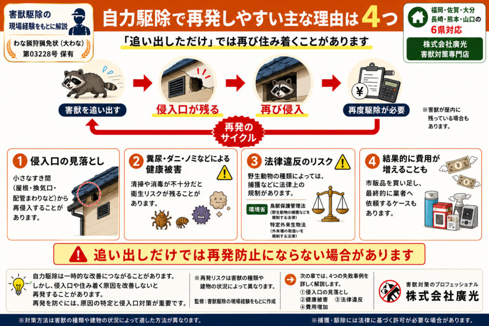 自力駆除の失敗事例とリスク|なぜ再発が多発するのか