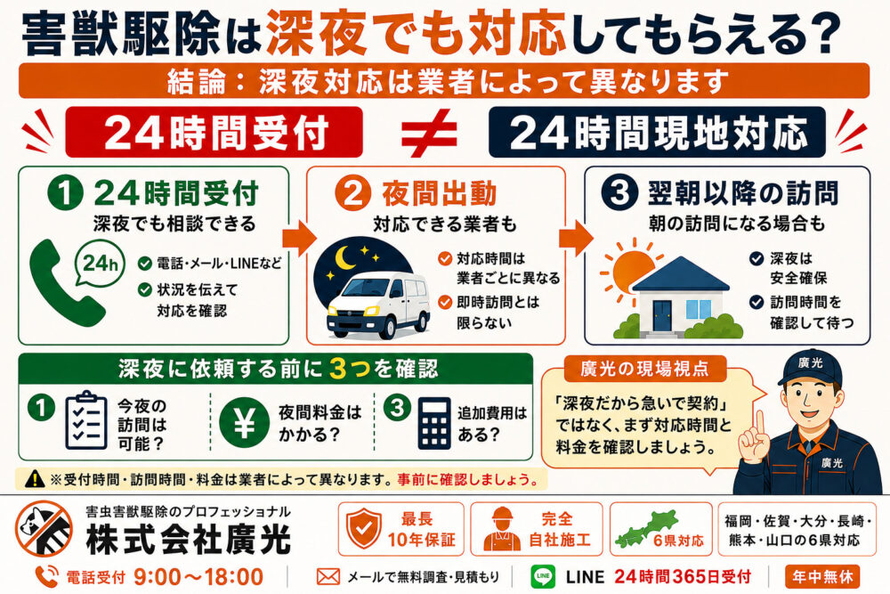 害獣駆除は深夜でも対応してもらえる?結論と現実