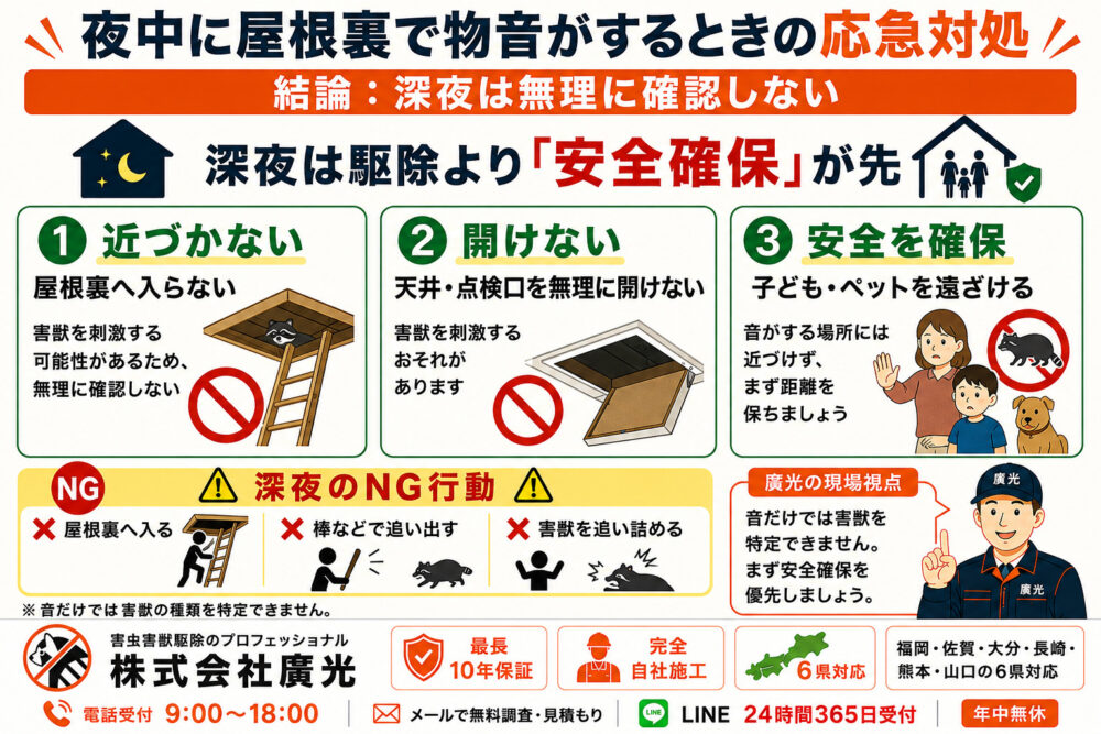 夜中に屋根裏で物音がするときの応急対処