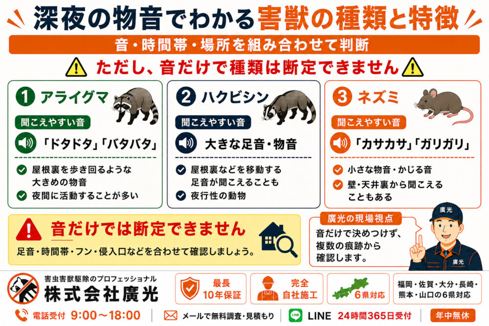 深夜の物音でわかる害獣の種類と特徴