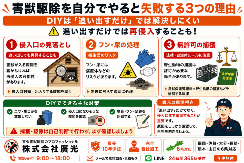 害獣駆除を自分でやると失敗する3つの理由