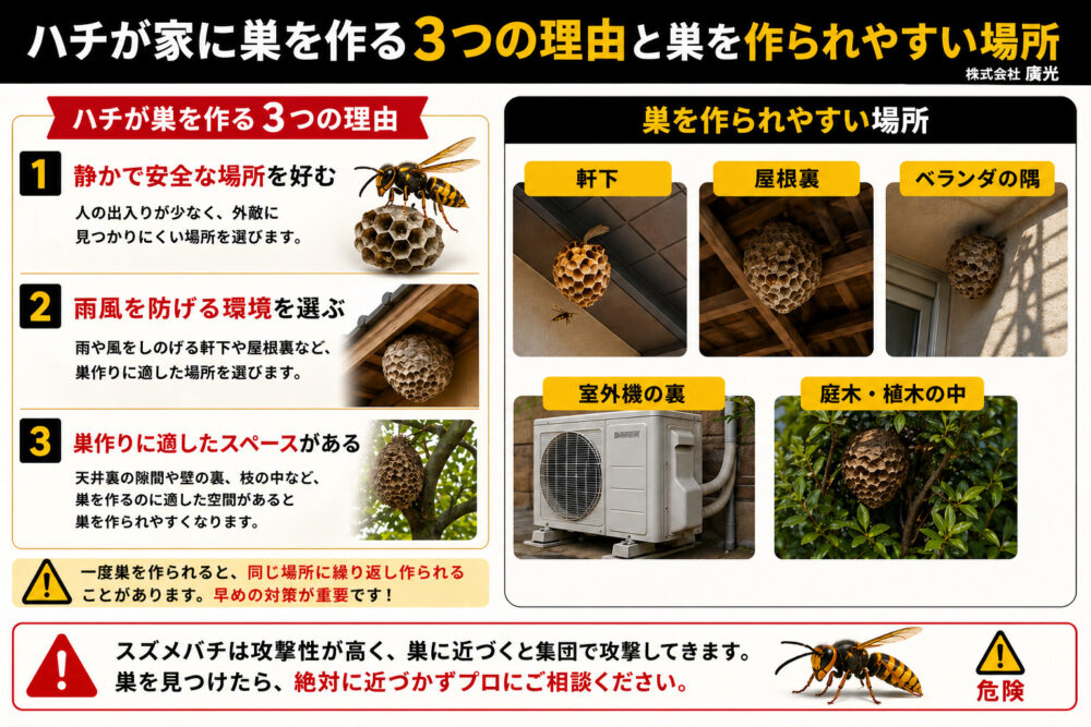 ハチが家に巣を作る3つの理由と巣を作られやすい場所