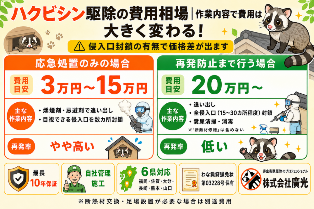 ハクビシン駆除作業と対策工事の違い