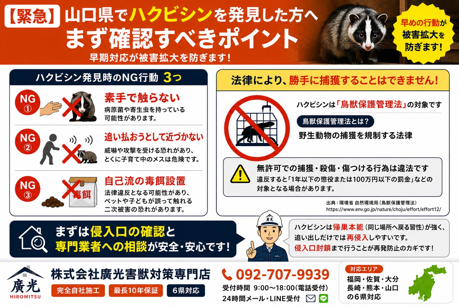 山口県でハクビシン駆除時にやってはいけないNG行動