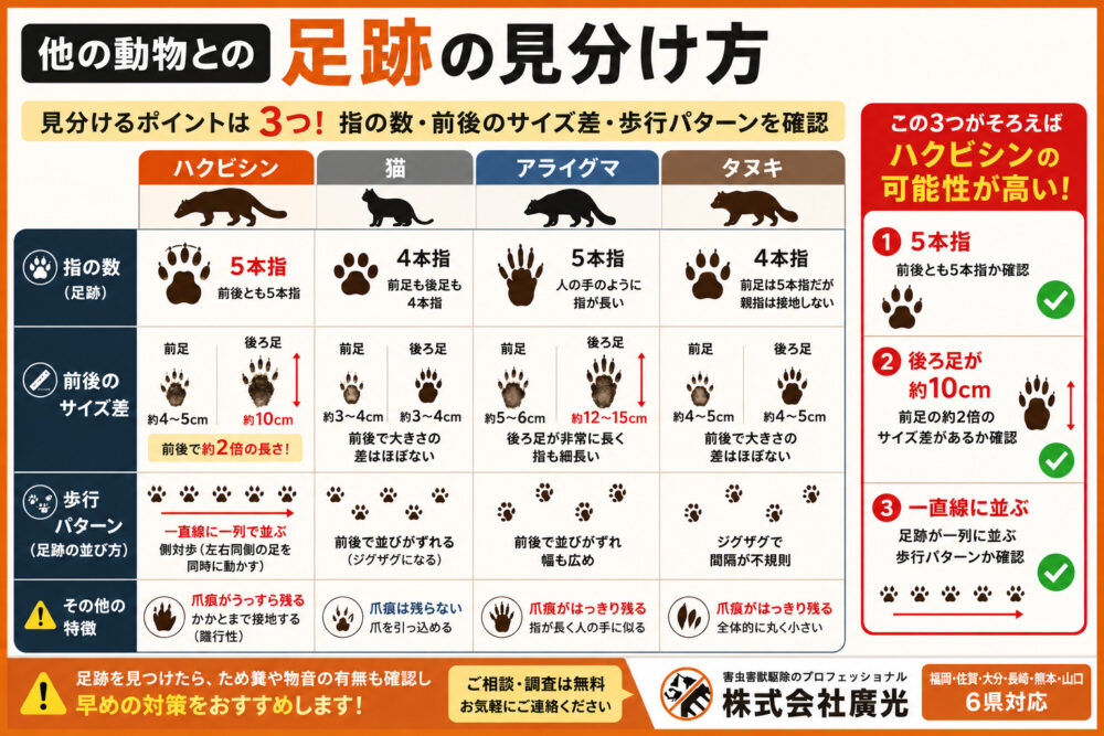 他の動物との足跡の見分け方