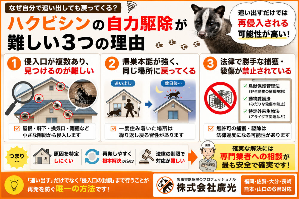 ハクビシンの自力駆除が難しい3つの理由