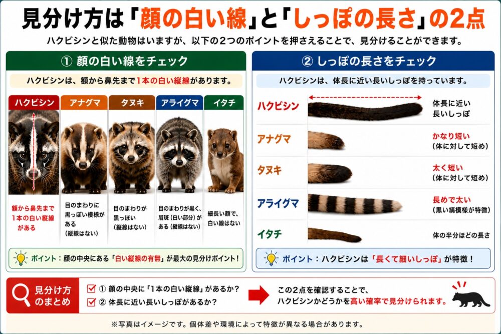 見分け方は「顔の白い線」と「しっぽの長さ」の2点