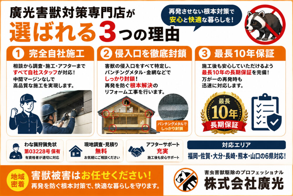 廣光害獣対策専門店が選ばれる3つの理由