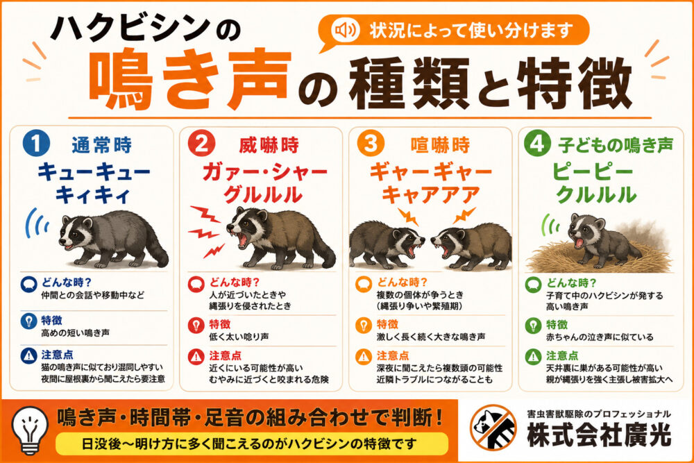 ハクビシンの鳴き声の種類と特徴