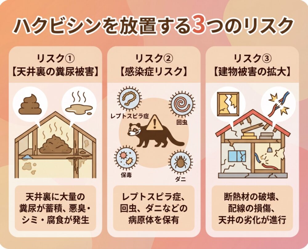 ハクビシンを放置する3つのリスク｜天井腐食・感染症・農作物被害