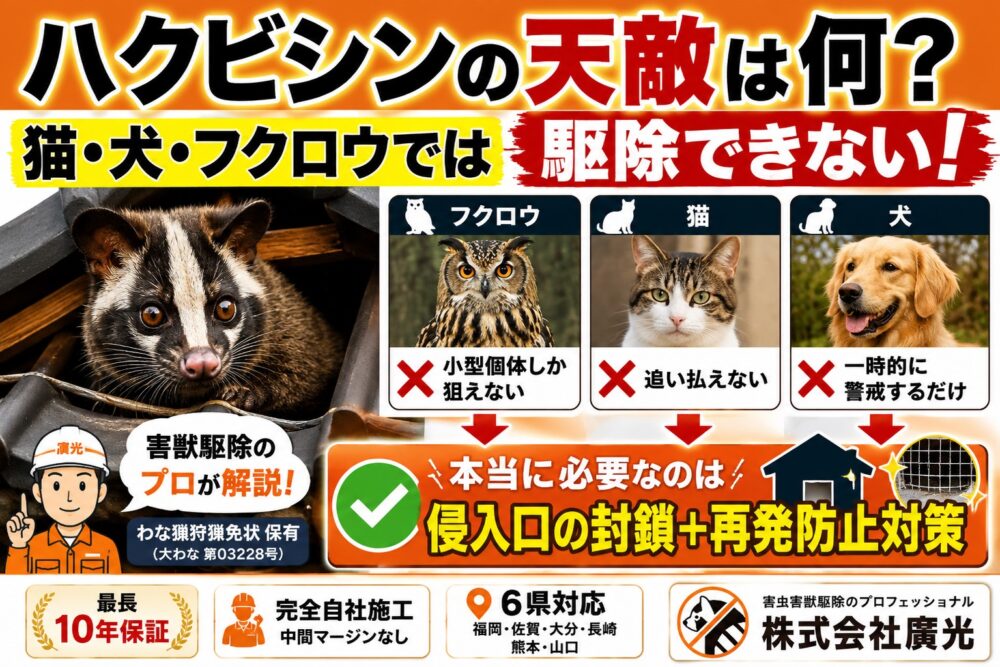 ハクビシンの天敵は何？猫・犬・フクロウでは駆除できない本当の理由