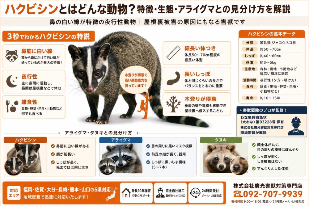 ハクビシンとはどんな動物？特徴・生態・アライグマ・タヌキとの見分け方