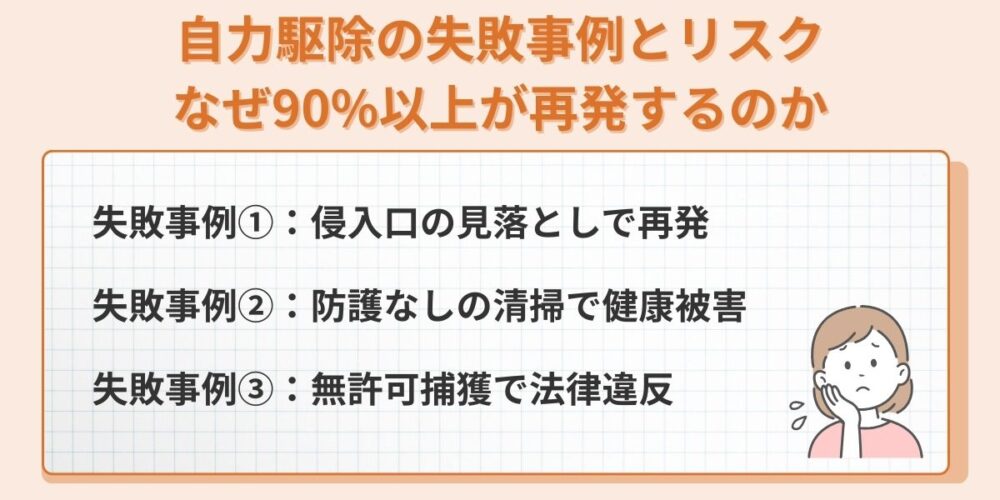 自力駆除の失敗事例とリスク｜なぜ90%以上が再発するのか
