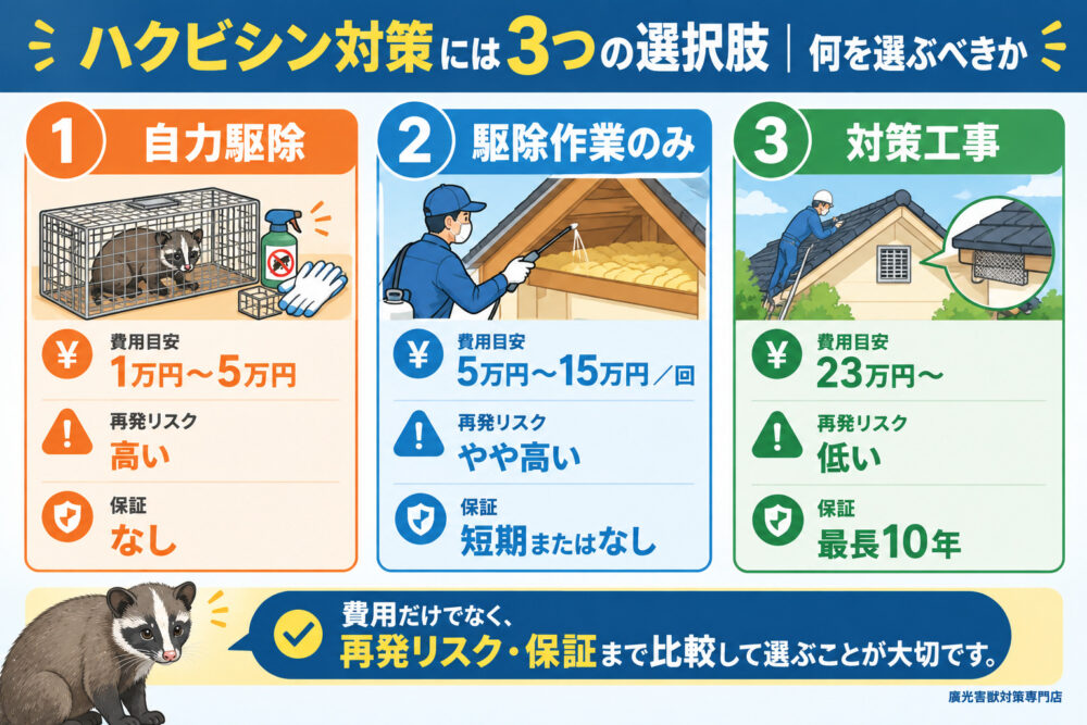 ハクビシン対策には3つの選択肢｜何を選ぶべきか