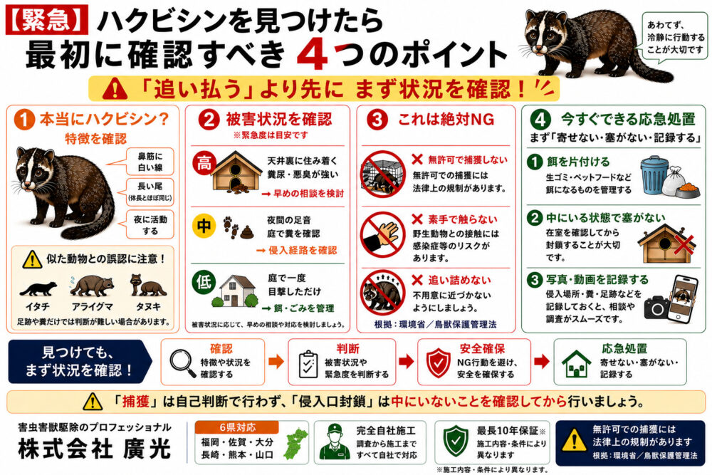 ハクビシンを見つけたら最初に確認すべき4つのポイント