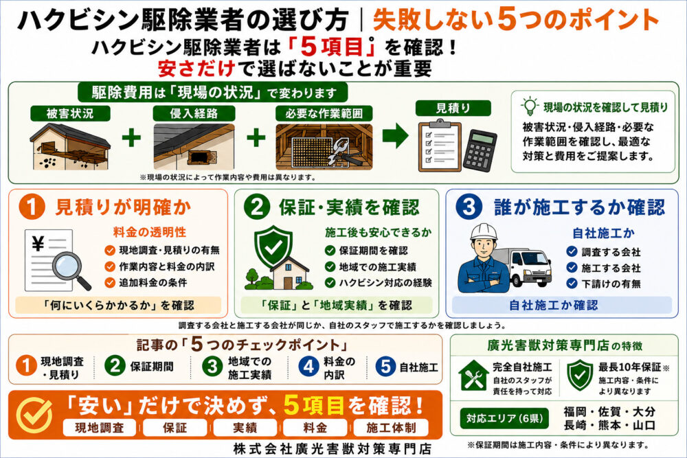ハクビシン駆除業者の選び方｜失敗しない5つのポイント