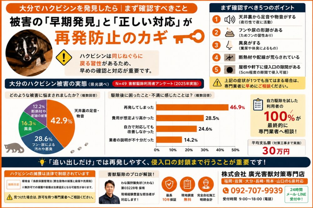 大分でハクビシンを発見したら|まず確認すべきこと
