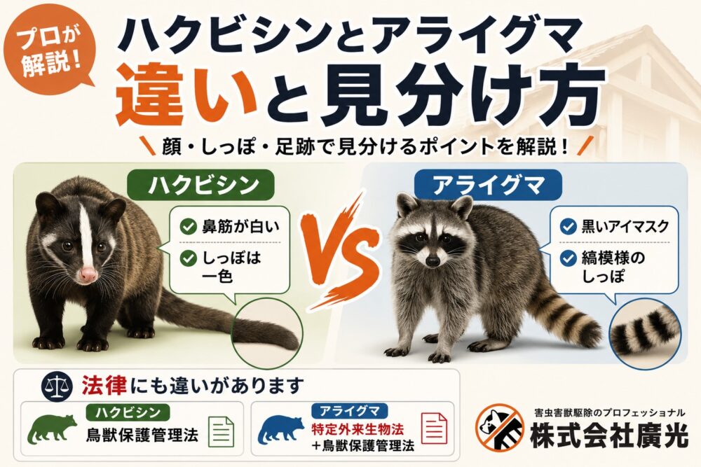 ハクビシンとアライグマの違いと見分け方｜屋根裏に出たときの対処法