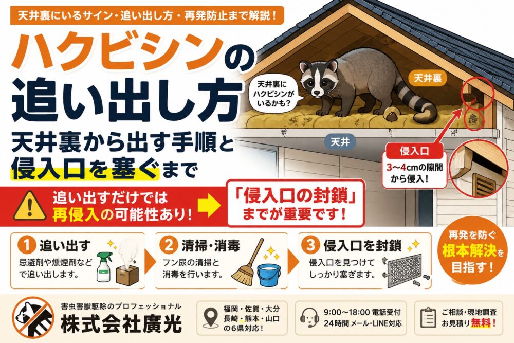 ハクビシンの追い出し方｜天井裏の侵入口を塞ぐまでの手順と費用の目安