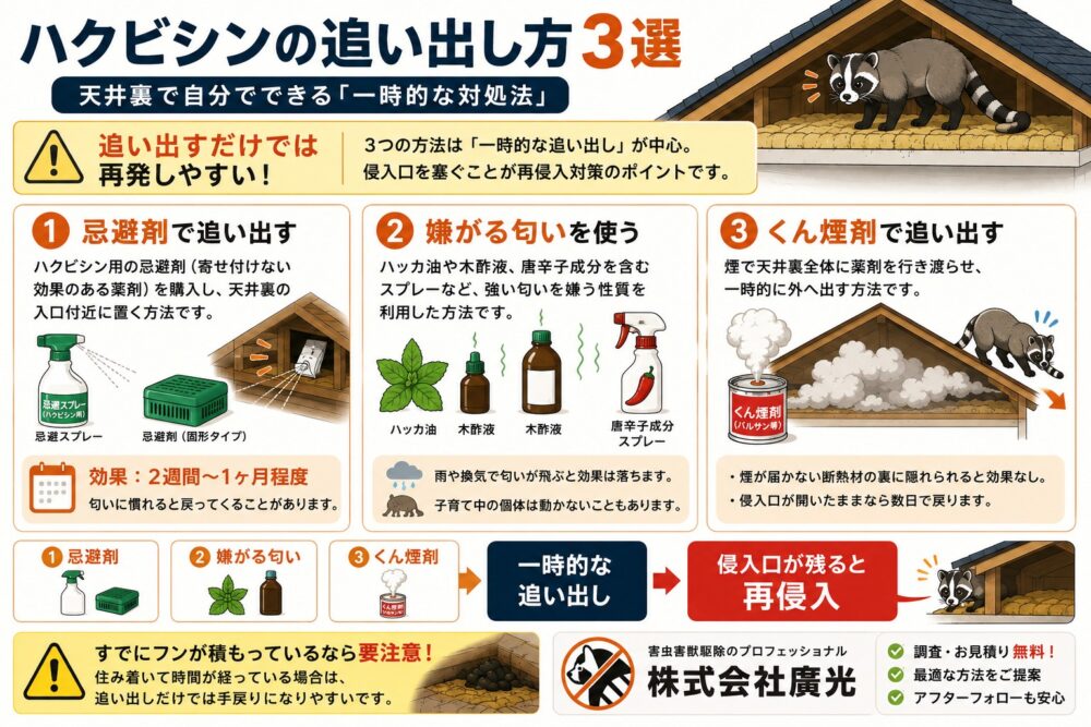ハクビシンの追い出し方3選|天井裏で自分でできる対処法