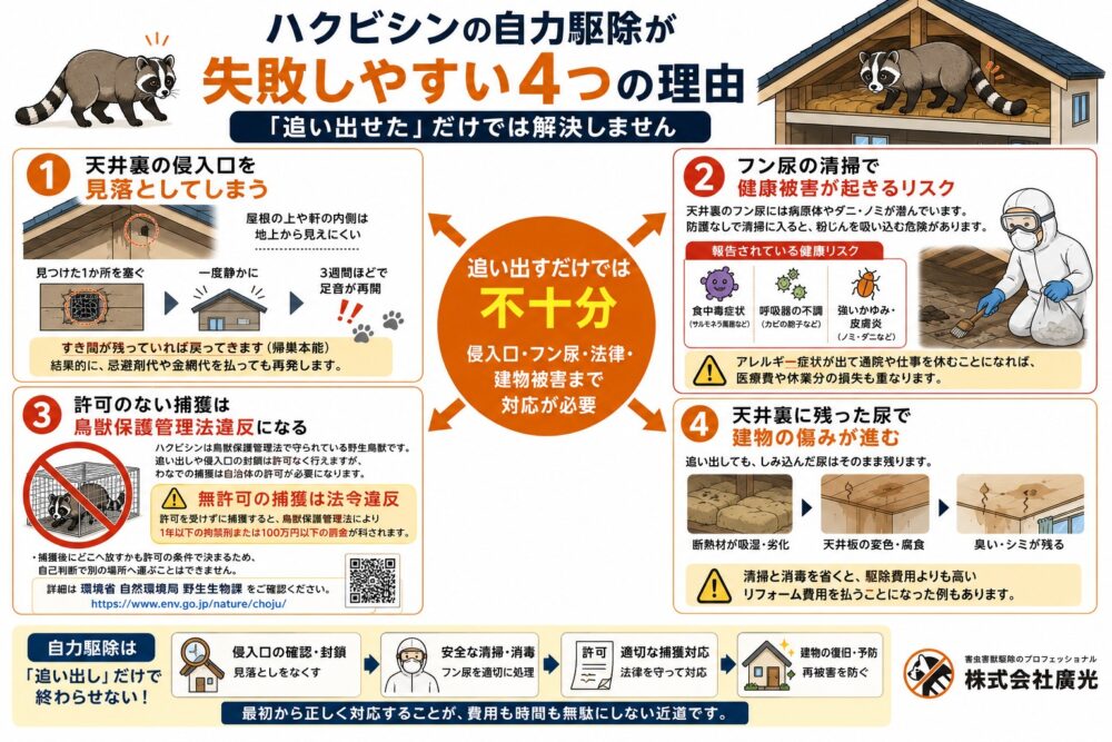 ハクビシンの追い出しを自分で行うと失敗しやすい理由