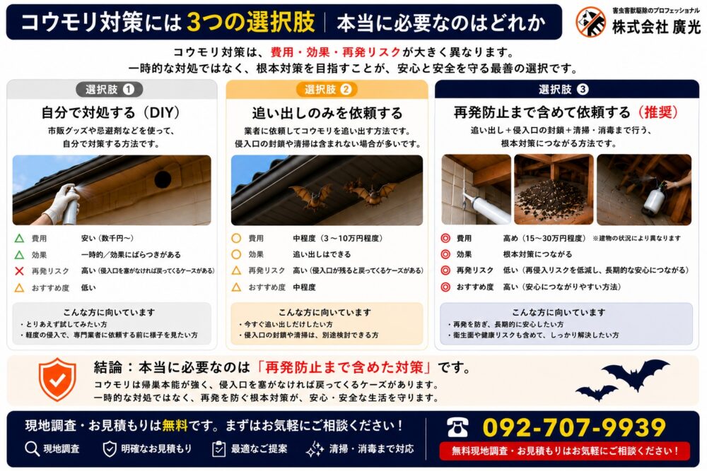 コウモリ対策には3つの選択肢