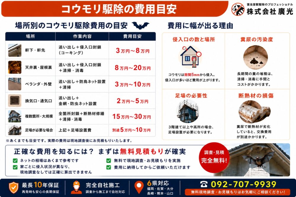 コウモリ駆除の費用目安