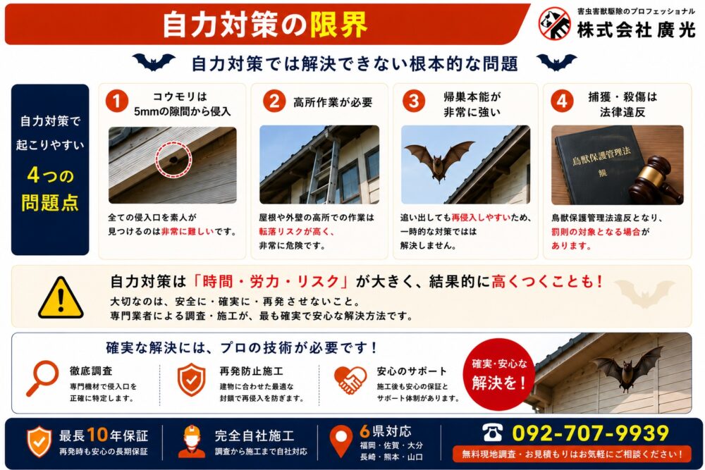 コウモリ対策を自力で試す方法と限界
