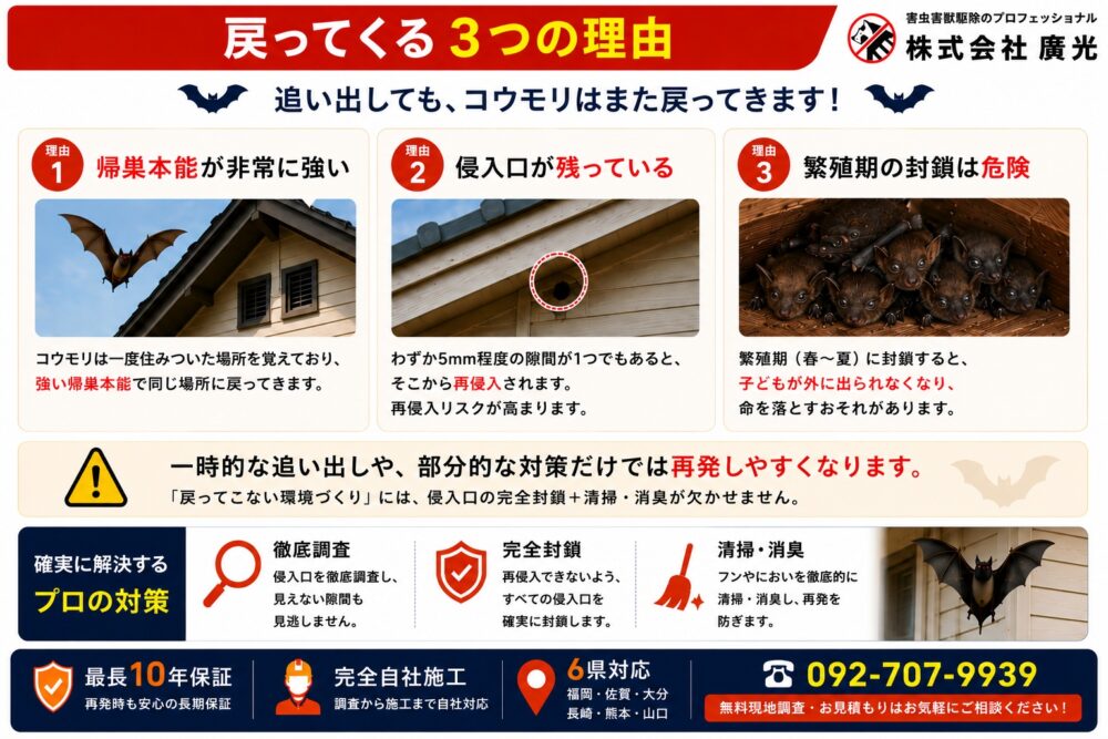 コウモリが何度でも戻ってくる3つの理由