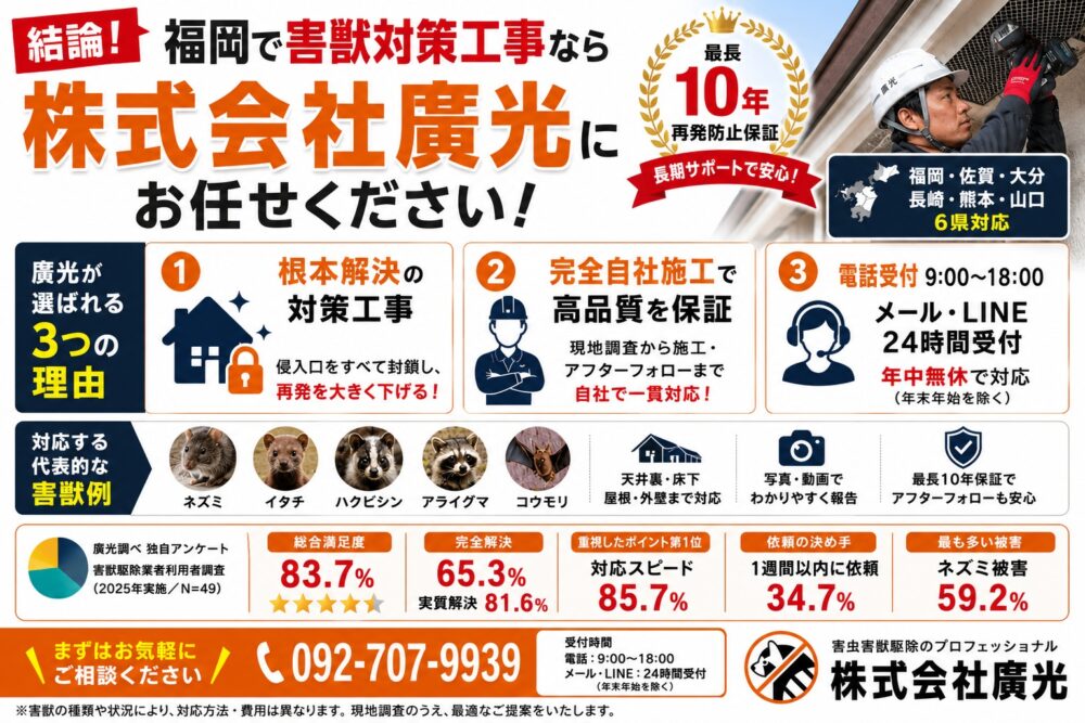 【福岡版】害獣駆除業者の選び方完全ガイド｜費用相場も解説
