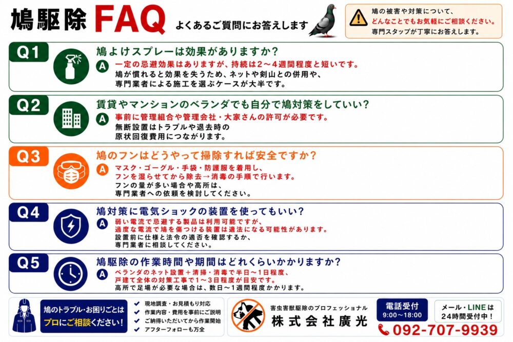 鳩（ハト）撃退・駆除に関するよくある質問