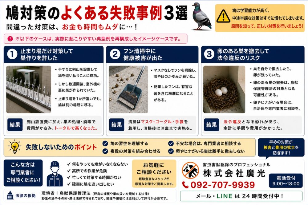 鳩（ハト）の自力対策が失敗しやすい理由｜よくある再発事例