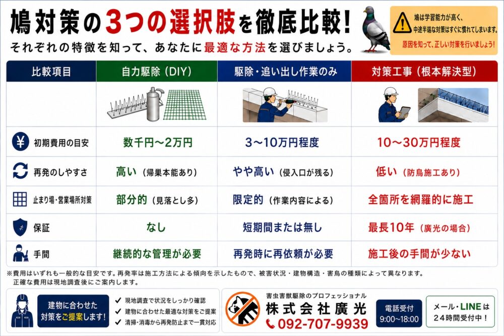鳩（ハト）対策の3つの選択肢｜本当に必要なのはどれか