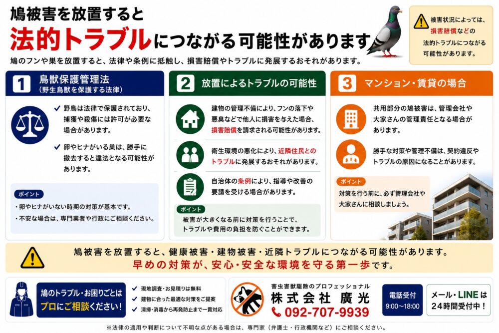 鳩（ハト）駆除で知っておきたい法律と注意点